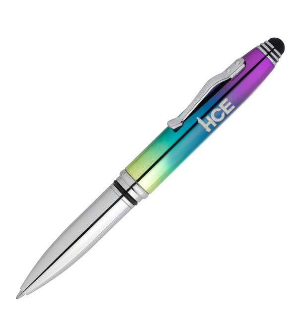 Crowne hochwertiger Kugelschreiber schillernd aus Metall mit Licht & Stylus Schillernd / Chrom HCE